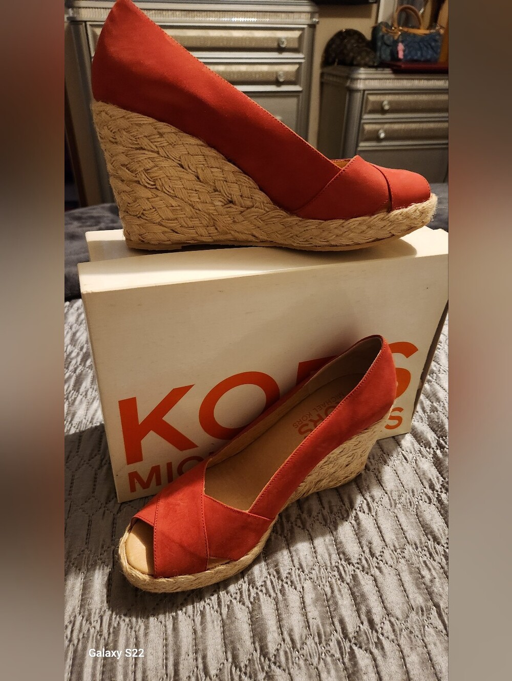 PRELOVED Michael Kors Coral Red Espadrille Wedge Peep-Toe SIZE 8.5